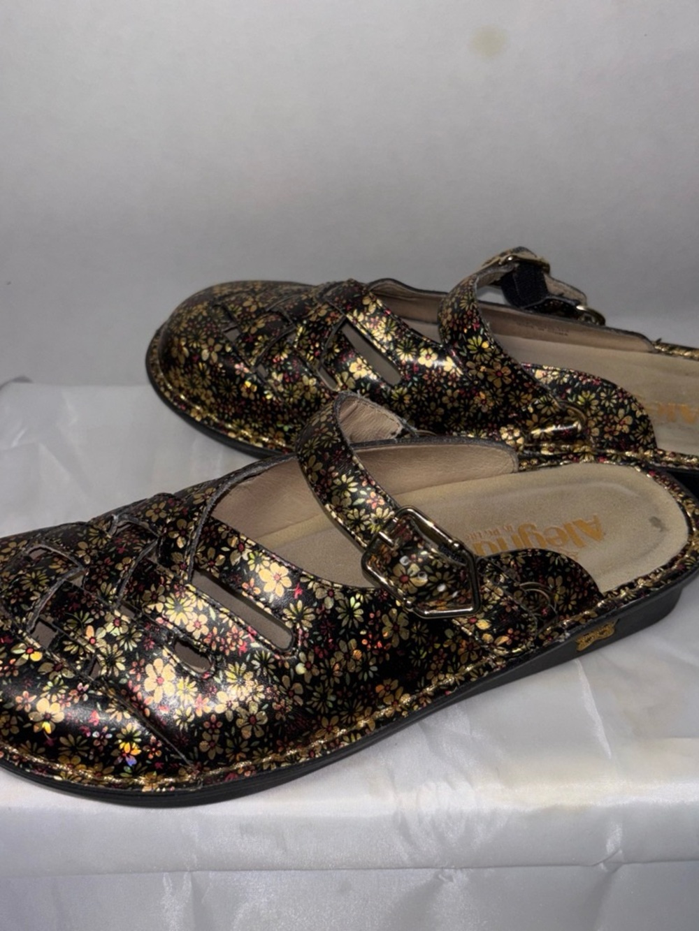 Alegria By PG Lite Metallic Mary Jane Sandals in Black and Gold